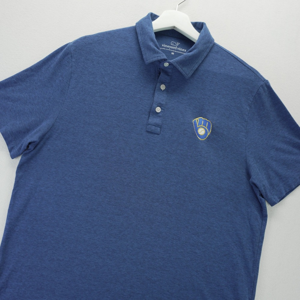 Vineyard Vines Milwaukee Brewers Polo Shirt Mens Medium Blue Pima Cotton Blend